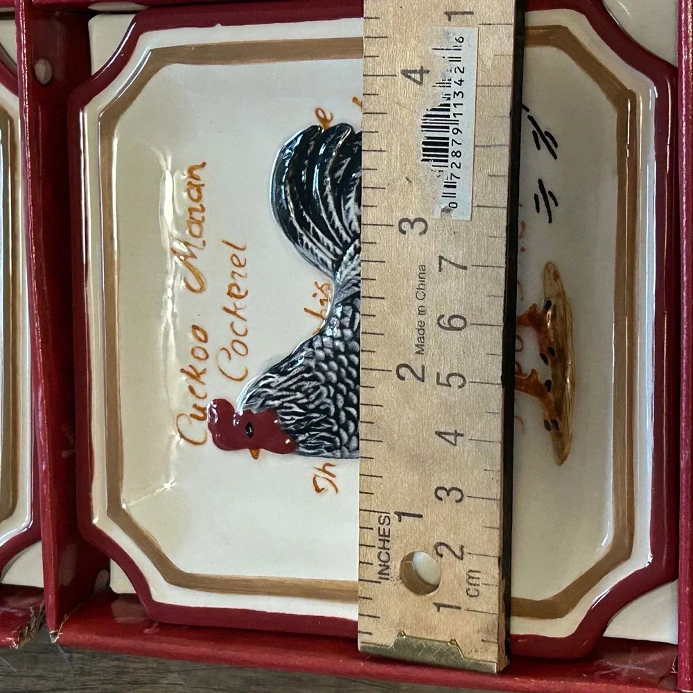 Set of 4 Vintage MWW Market Rooster Mini Plates 4.5 Cockerel Leghorn Cuckoo NEW